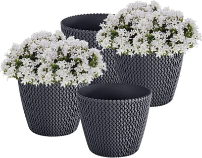 Prosperplast Plantenpot/bloempot Splofy - 4x - antraciet - kunststof - D13 x H11 cm - binnen/buiten - stijlvol