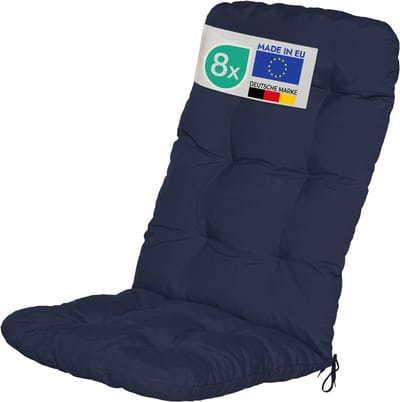 Beautissu Flair HL - Set van 8 Tuinkussen Hoge Rug - 120x50x8cm - Donkerblauw- Tuinkussen in Matraskussen Kwaliteit