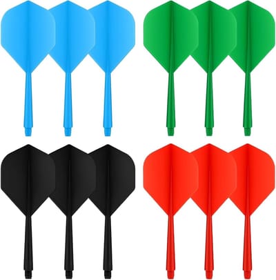 Pack van 12 Dart Flights met 75mm Schachten - Kleurenset in Blauw, Rood, Zwart en Groen - Perfecte Dart Accessoires voor Dartspellen en Competities