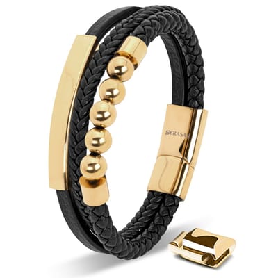 SERASAR Jongensarmband van Echt Leer [Pearl] - Goud 17cm - Tienersieraden met Doos