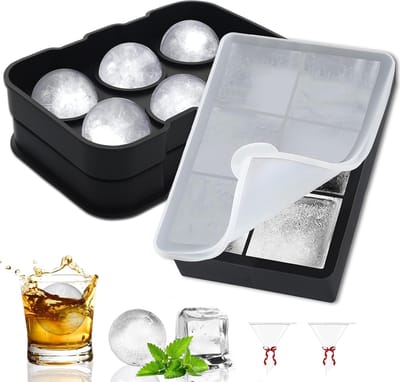 Famanu – Siliconen ijsblokjesvorm – Groot model met deksel – 6 ronde ijsblokken van 5 cm – Voor whisky en cocktails
