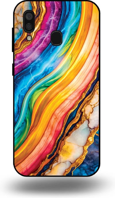 Smartphonica Telefoonhoesje Geschikt voor Samsung Galaxy A30 met Regenboog Goud Marmer Opdruk - TPU Backcover Case Rainbow Gold Marble Design geschikt voor Samsung Galaxy A30