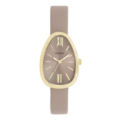 OOZOO Timepieces - Goudkleurige horloge met taupe leren band - C11637