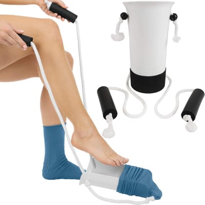 Antislip Sokenhulp Kit Senior Helper Kousen Schuiver Trek Hulpstuk voor Ouderen Makkelijk Aantrekken wit