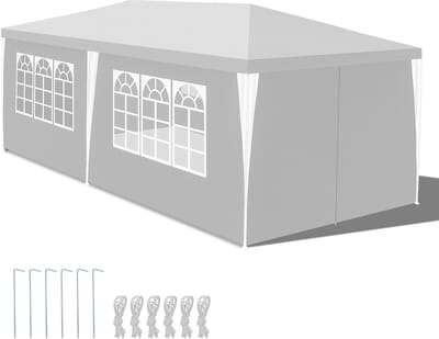 Partytent 3x6 m Wit met Zijwanden en Rits – Easy Up Vouwpaviljoen voor Tuin, Feest & Markt
