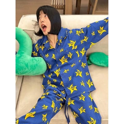 Meisjes Leuke Sterrenprint Vest Revers Lange Mouw Pyjama Dames Lente en Herfst Nieuw Grote Maat Huispak Tweedeelig Pak 4XL