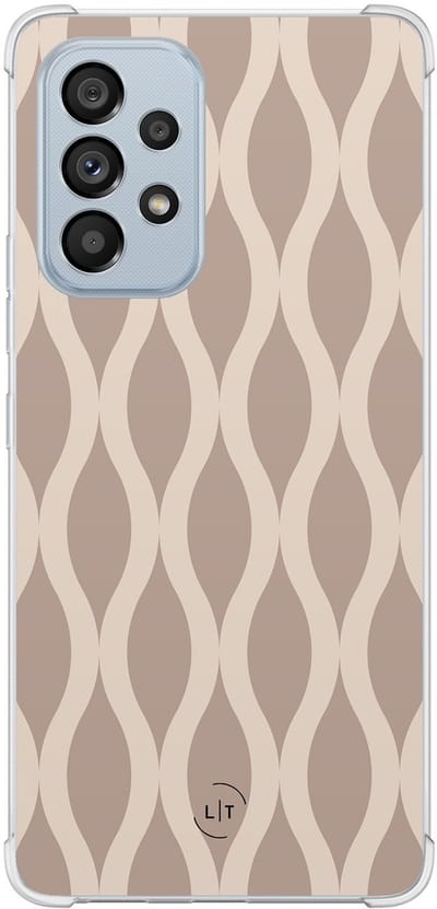 Shockproof hoesje - Geschikt voor Samsung Galaxy A53 - Abstract beige - Extra sterke case - TPU/polycarbonaat - Print / Illustratie - Beige, Transparant