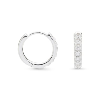 Luxenter hoepel oorbellen, 925 sterling zilver, leofcar en glanzende zirkonia met gerhodineerde afwerking
