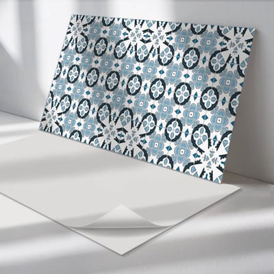 Wallfluent Vinyl Wandpaneel - Geometrisch tegelpatroon Zelfklevend Muurpaneel - 100 cm x 50 cm - Blauw Vinyl Wandpaneel - 1 stuk - Rechthoekig Wandbekleding Vinyl - Texturen Wandpaneel - Vinyl Wandbekleding - Wandpaneel Keuken en Badkamer