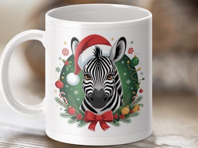 Mok Kerst Zebra Mok, Feestelijke Zebra Design Mok, Kerst Decoratie Mok, Grappige Zebra Mok, Kerst Cadeau Mok
