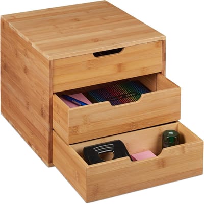 Famanu – Bamboe bureau organizer met 3 lades + brievenbak – kantoorartikelen organizer – 26x30x31,5