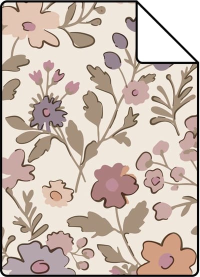 Proefstaal ESTAhome behang bloemetjes paars, roze en wit - 53 cm x 10.05 m - 131323-S