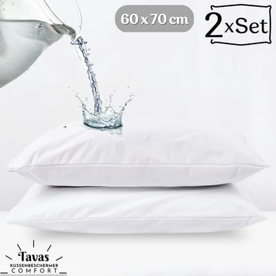 Tavas Pamura Waterdichte Kussenbeschermer 60x70 cm 2 Stuks Kussenbeschermer Vocht beschermend - Met rits - Incontinentie Kussenslop Molton %100 Katoen Badstof Wit
