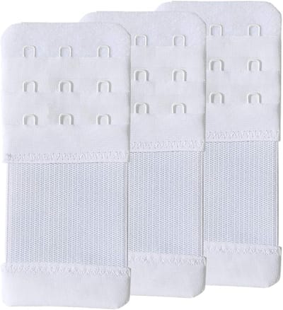 Bh-verlengbandje, elastisch bh-verlengbandje, vergroot comfortabel de bewegingsvrijheid van de bh, gemakkelijk te gebruiken, 3 haakjes met een tussenafstand van 1,3 cm, wit.