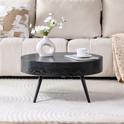 Salontafel - Ø70 cm - Rond Minimalistisch Ontwerp - Metalen Poten - MDF Metaal - Zwart