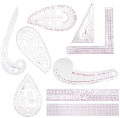 Naailinialen Set - Kledingliniaal Tekensjabloon - Kleding Ontwerpen - 9 Delige Set - Metrisch - Transparant