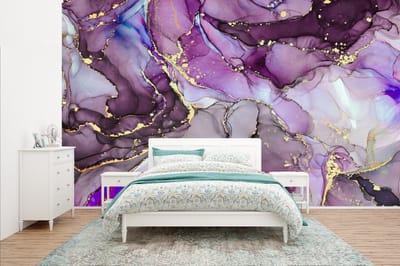 Behang - Fotobehang Marmer - Roze - Paars - Gold - Breedte 435 cm x hoogte 260 cm