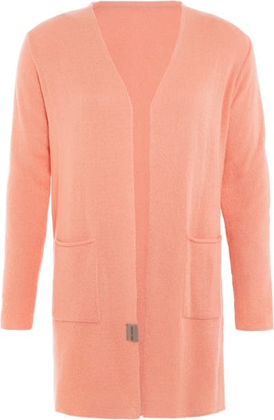 Knit Factory Ella Lang Gebreid Vest - Gebreide dames cardigan - Lang vest tot over de knie - Zwart damesvest gemaakt uit 30% wol en 70% acryl - Apricot - 36/38