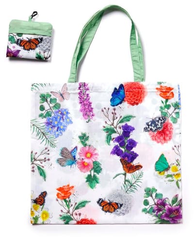 Opvouwbare Tas - Bees Bijen Butterfly Meadows - RPET - 44x42cm - Zakje 11x13,5x1,5cm