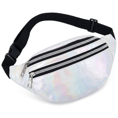 Wit metallic heuptas dames en heren holografische heuptas verstelbare band met gesp meerdere rits vakken compact crossbody heuptasje glanzende laser look voor festivals reizen en dagelijks gebruik