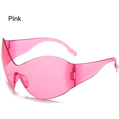 Modieuze Randloze Y2K Punk Zonnebrillen Oversized Futuristische Zonnebrillen voor Dames Heren Zwart Eén Stuk Zonnebrillen UV400 Bescherming Tinten