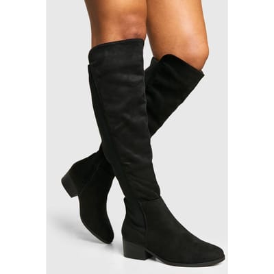 boohoo Dames Wide Fit Elastisch Paneel Detail Kniehoge Laarzen | Black | Maat: 3