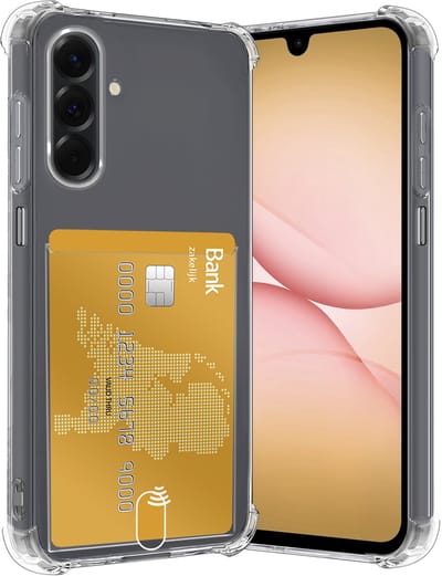 Hoes - Geschikt voor Samsung Galaxy A17 - Met Pashouder en Kaarthouder - Telefoon Hoesje Shockproof - Siliconen Case - Back Cover - Shock Proof - Pasjes Houder - Transparant