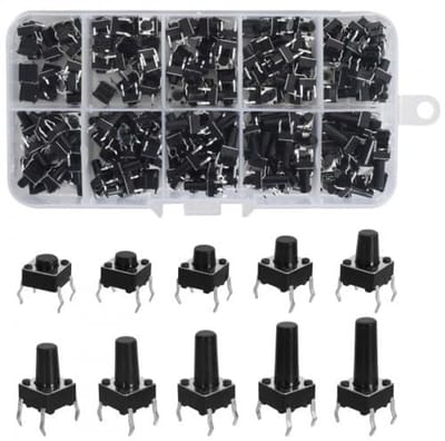 Miniatuur Tactiele Drukknoppen - 200 Stuks, 10 Types, 4-pins, Momentaan Contact voor PCB