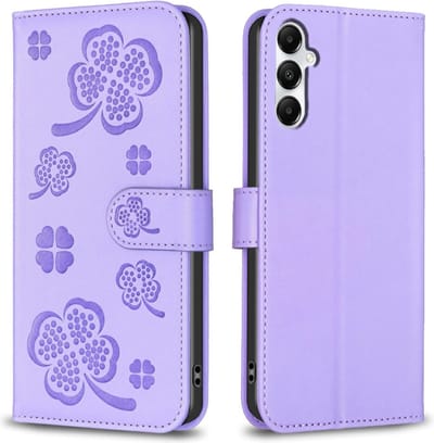 BookCover Hoes Etui geschikt voor Samsung Galaxy A15 - Klavertje Vier - Geluk - Paars