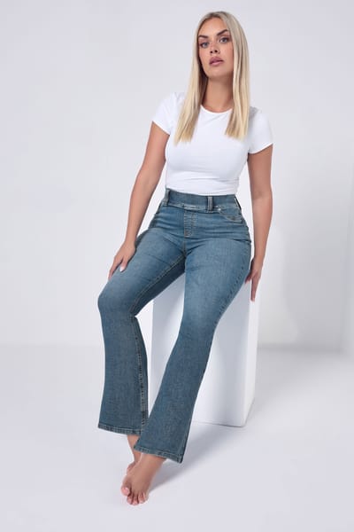 Yours Blue Wash Flare Jeggings Size Regular > 42