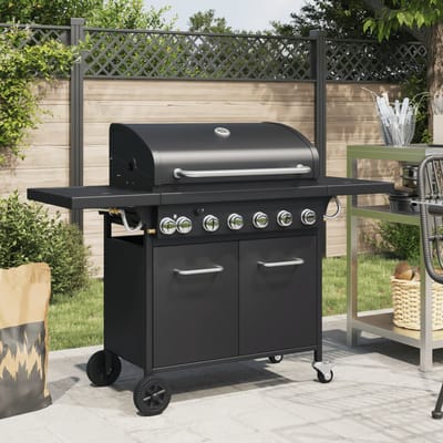 vidaXL Gasbarbecue met 7 branders gepoedercoat staal zwart