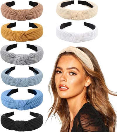 Famanu - 8-pack dames haarbanden/headwraps met strik, rib-set