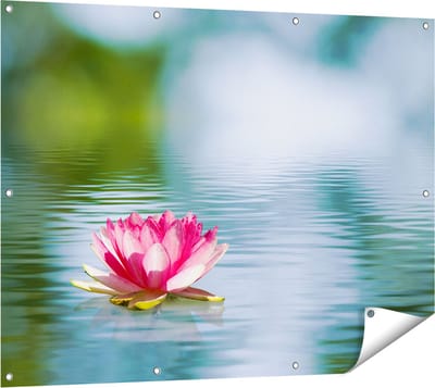 Gards Tuinposter Roze Lotusbloem op het Water - 120x90 cm - Tuindoek - Tuindecoratie - Wanddecoratie buiten - Tuinschilderij