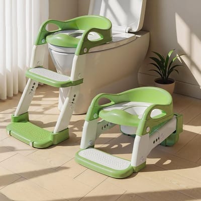 Kindertoilet met Trap en Verkleiner | 3-in-1 Zittraining Potje voor Jongens en Meisjes (Groen)