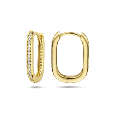 Juwelier Emo - 14 Karaat Geelgouden klapoorringen paperclip zirkonia – 17MM