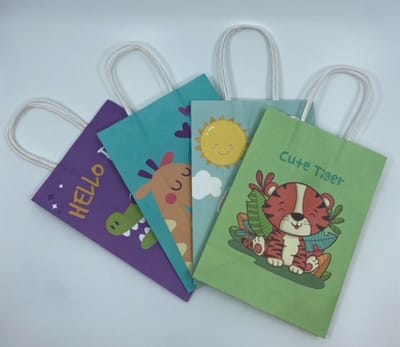 4 Luxe cadeau tasjes - Dieren - A5 - 14,9 x 21 x 8 cm - Kado verpakkingen -