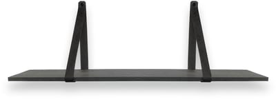 Eiken Wandplank 100 x 20 cm – Zwart – Inclusief Zwarte Leren Riemen – Industriële Houten Plank – 18 mm Dikte