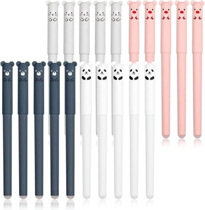 Erasable Gelpennen Set van 20 Stuks - 0.5mm, Schattig Cartoon Ontwerp voor Studenten, Calligrafie, Tekenen en Kantoorbenodigdheden in Meerdere Kleuren