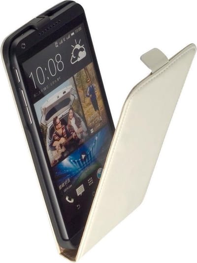 LELYCASE Lederen Flip Case Cover Hoesje HTC Desire 816 Wit