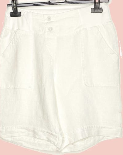 Korte linnen broek met elastische talie - steekzakken - bermuda - kleur WIT - maat 38/40