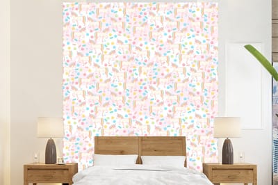 Behang - Fotobehang Unicorn - Snoep - Regenboog - Breedte 210 cm x hoogte 260 cm