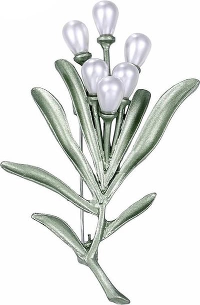 Fako Bijoux® - Broche - Tak Met Bloemen - Parels - 42x64mm - Groen