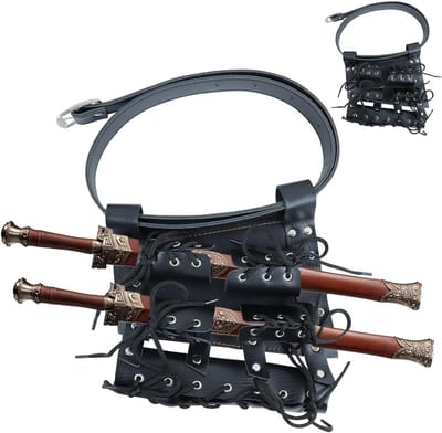 Katana Houder van Leer - Zwaard Tas voor Samurai, Middeleeuwse Opslag en Cosplay - Zwaard Holster met Schouderband en Buckles (Zwart)