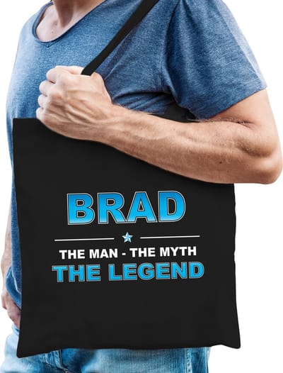 Naam cadeau Tasje voor Brad - The man, The myth the Legend - katoenen - zwart - verjaardag - vaderdag - collega - vriendin