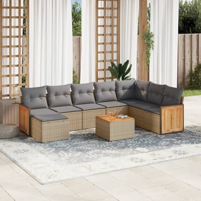 vidaXL - 9-delige - Loungeset - met - kussens - poly - rattan - beige