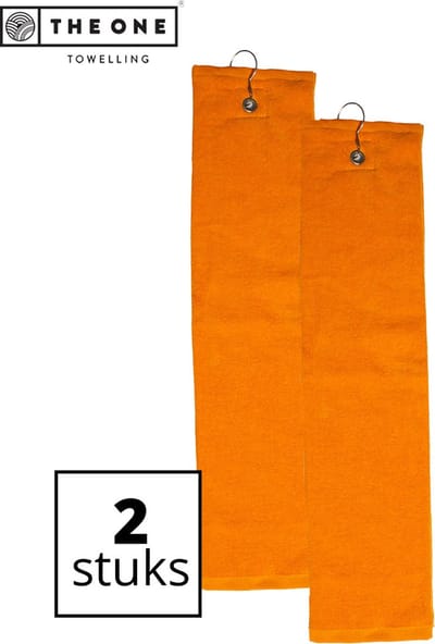 The One Towelling Golfhanddoeken - 40 x 50 cm- 2 Stuks - Sporthanddoek - Voordeelverpakking - Terry Velours - 100% Gekamd Katoen - Met metaal oog en karabijnhaak - Oranje