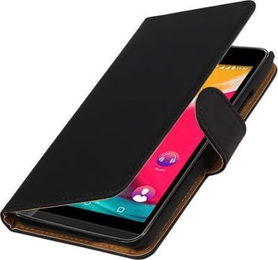 Zwart Effen booktype wallet cover - telefoonhoesje - smartphone hoesje - beschermhoes - book case - hoesje voor Wiko Rainbow 4G