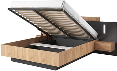 Vente-unique Bed met opbergruimte hout antracietgrijs, natuurlijk licht 140 x 190 cm
