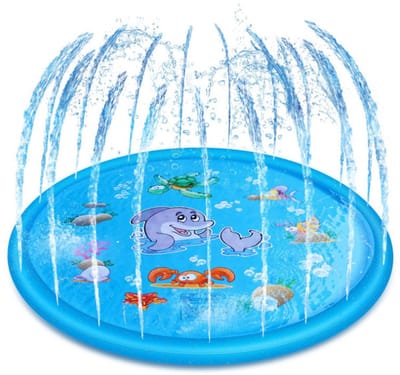 Waterspeelmat voor kinderen - watersproeimat - waterspeelgoed - sproeimat - fonteinmat - opvouwbaar - waterspeelmat voor huisdieren - geschikt voor tuin - gazon - achtertuin - blauw - 100 cm