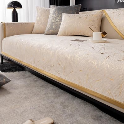 Luxe Wolkpatroon Bankkussen Gouden Rand Stempelen Bankhoes Chenille Bankhoes Antislip Bankhoezen voor Woonkamer 70x120cm 1pcs